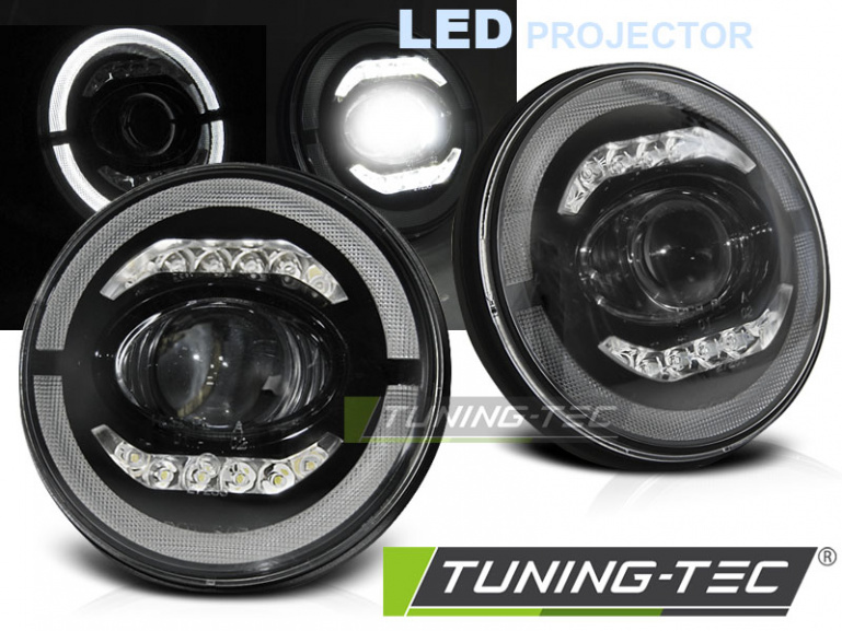 Voll LED Angel Eyes Scheinwerfer für Land Rover Defender 90 / 110 / 130 90-16 schwarz